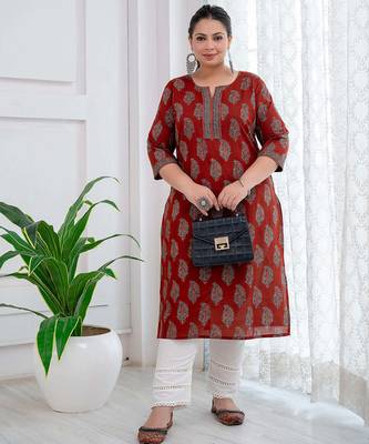 Maroon  pure cotton printed kurti for women 1