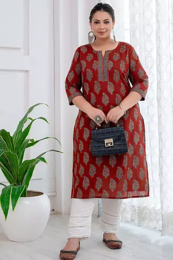 Maroon  pure cotton printed kurti for women