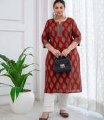 Maroon  pure cotton printed kurti for women