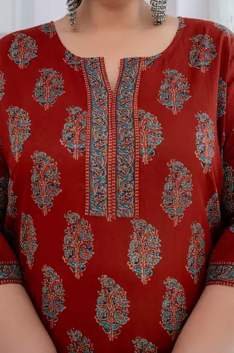 Maroon  pure cotton printed kurti for women