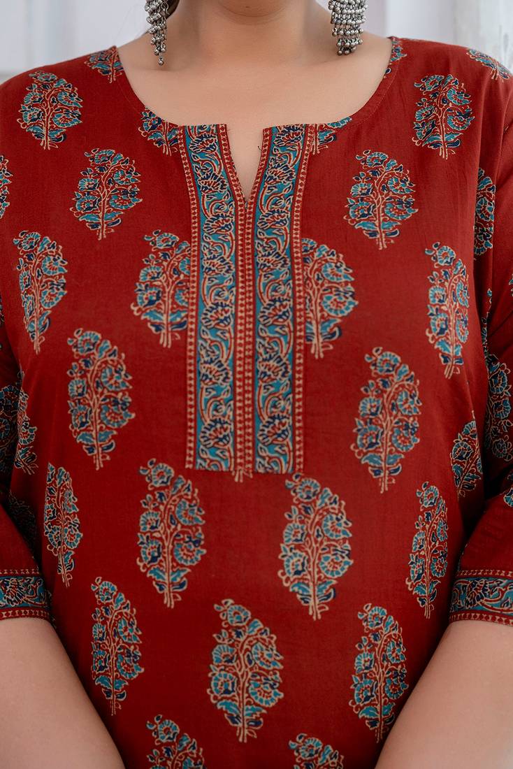 Maroon  pure cotton printed kurti for women