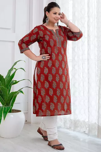 Maroon  pure cotton printed kurti for women