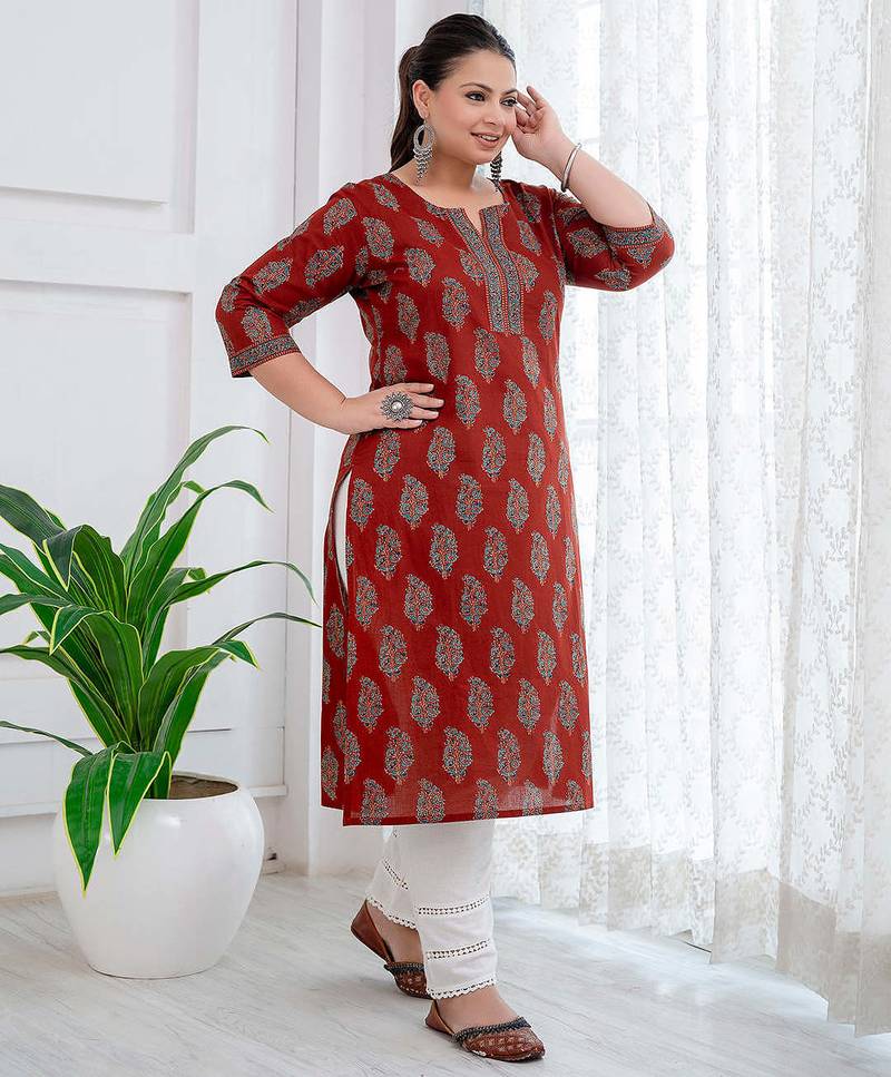 Maroon  pure cotton printed kurti for women