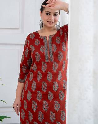 Maroon  pure cotton printed kurti for women 4
