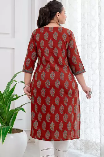 Maroon  pure cotton printed kurti for women