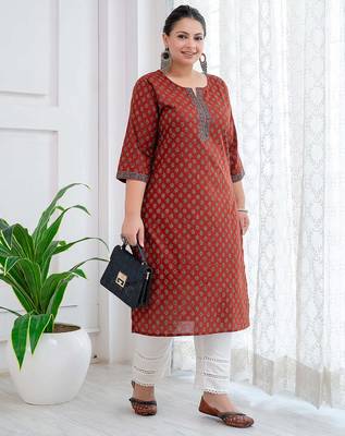 Maroon  pure cotton printed kurti for women 1