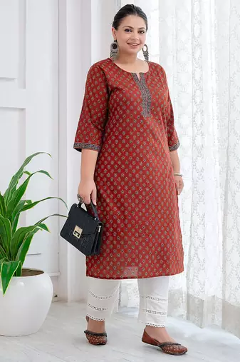 Maroon  pure cotton printed kurti for women