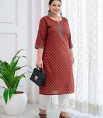 Maroon  pure cotton printed kurti for women