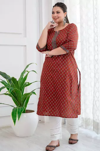 Maroon  pure cotton printed kurti for women