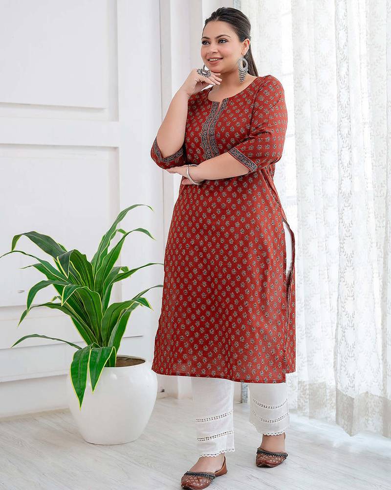 Maroon  pure cotton printed kurti for women