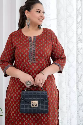 Maroon  pure cotton printed kurti for women