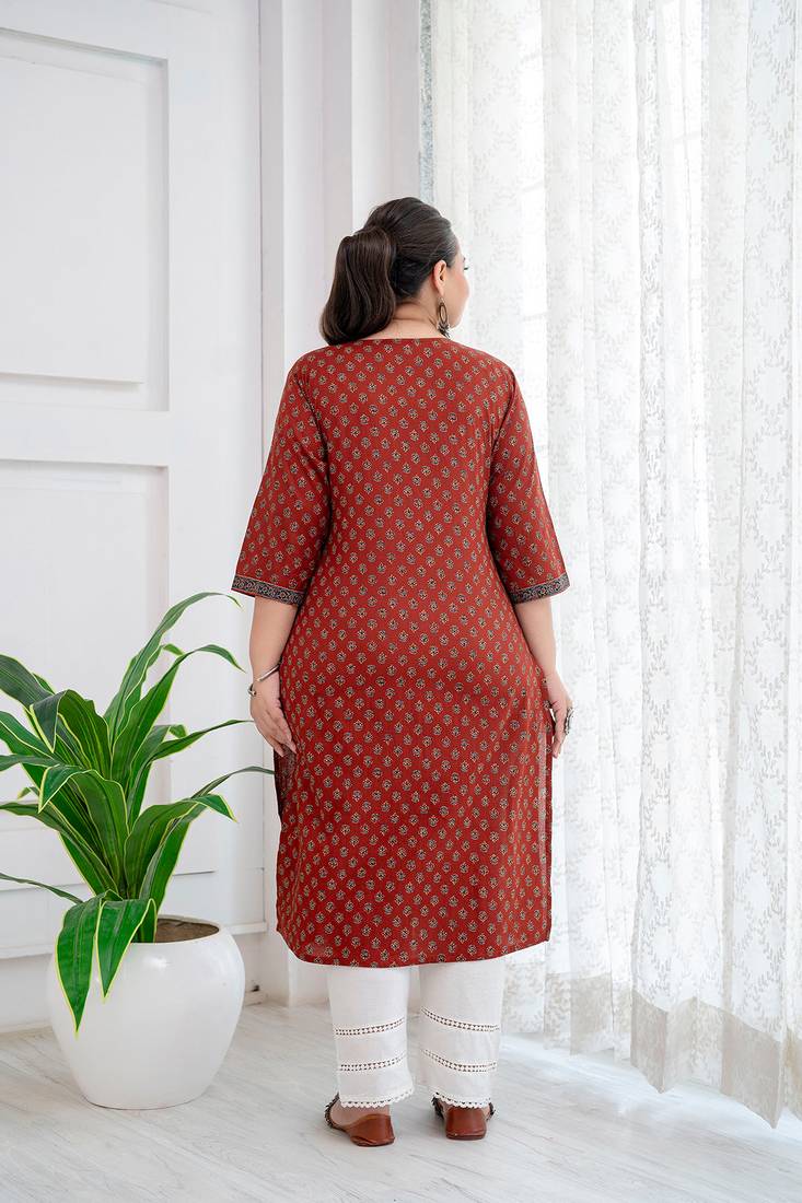 Maroon  pure cotton printed kurti for women