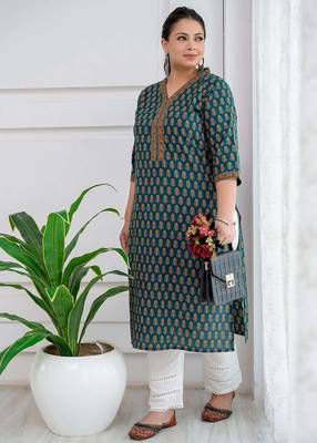 Green  pure cotton printed kurti for women 1