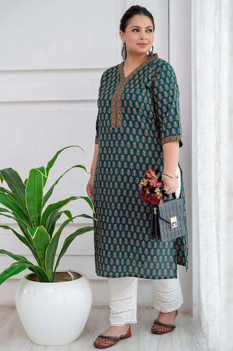 Green  pure cotton printed kurti for women