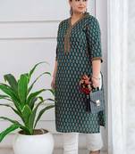 Green  pure cotton printed kurti for women