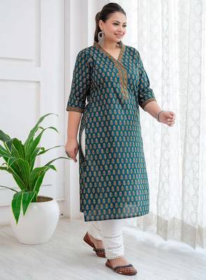 Green  pure cotton printed kurti for women 3