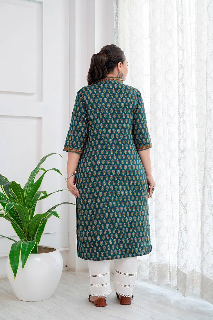 Green  pure cotton printed kurti for women