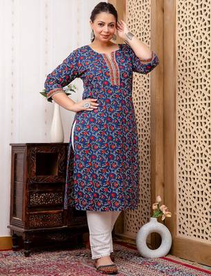 Blue  pure cotton printed kurti for women 1