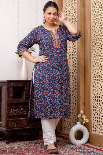 Blue  pure cotton printed kurti for women