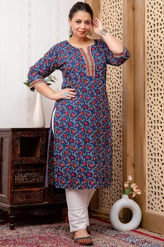 Blue  pure cotton printed kurti for women