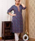Blue  pure cotton printed kurti for women