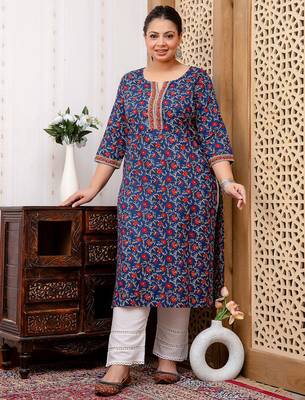 Blue  pure cotton printed kurti for women 2