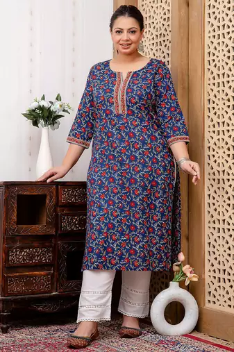 Blue  pure cotton printed kurti for women