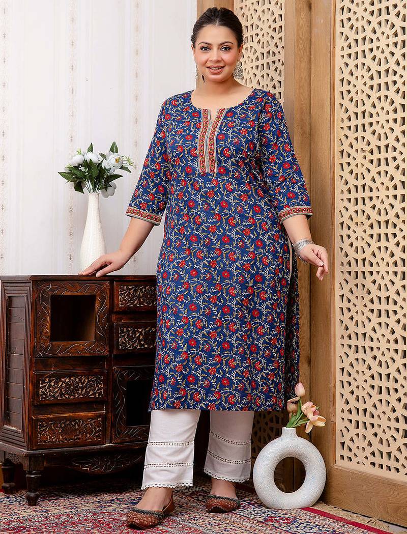 Blue  pure cotton printed kurti for women
