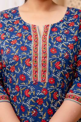 Blue  pure cotton printed kurti for women 3