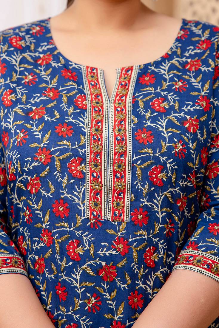 Blue  pure cotton printed kurti for women