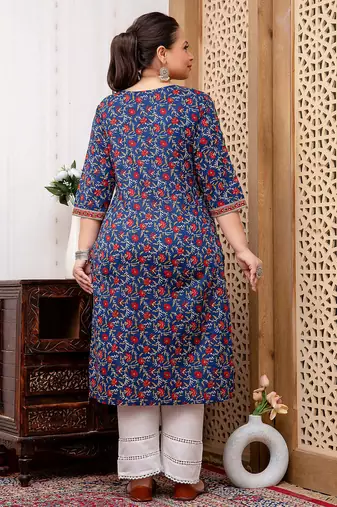 Blue  pure cotton printed kurti for women