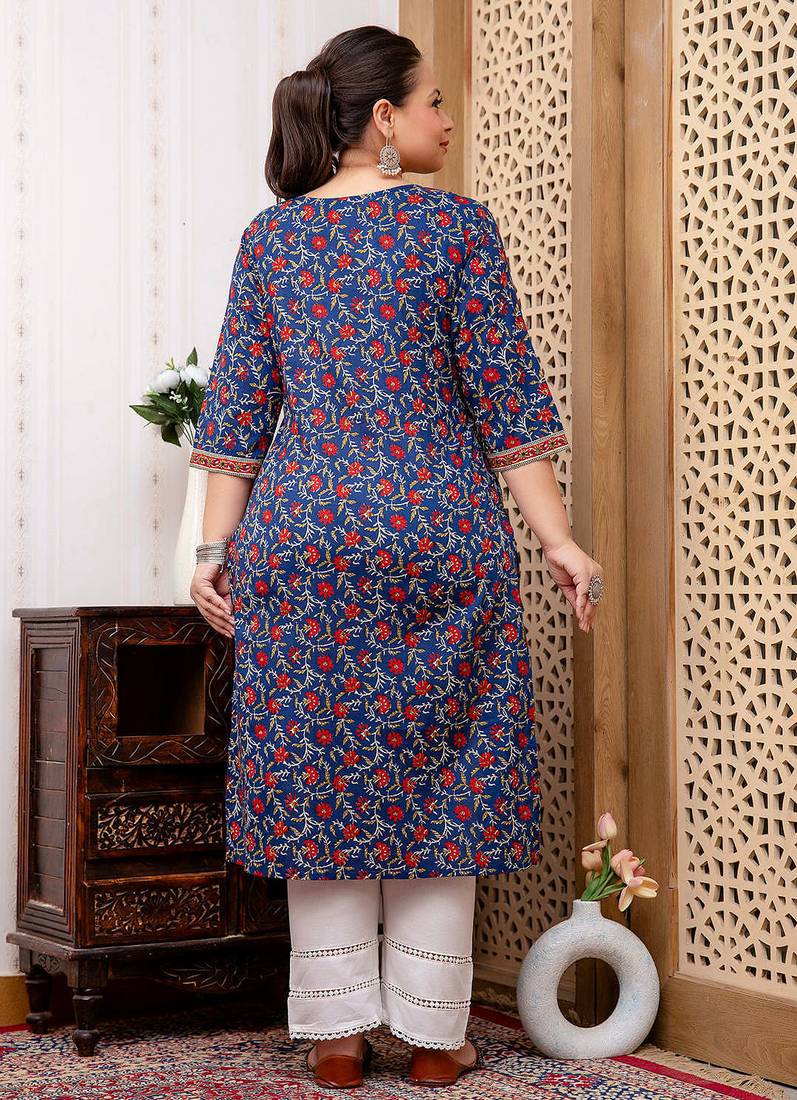 Blue  pure cotton printed kurti for women