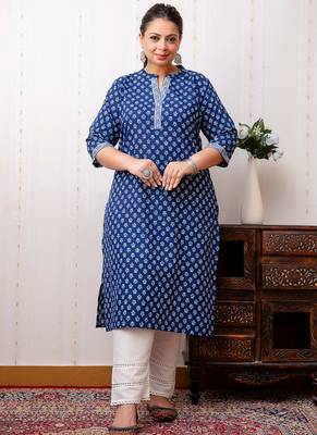 Blue  pure cotton printed kurti for women 1