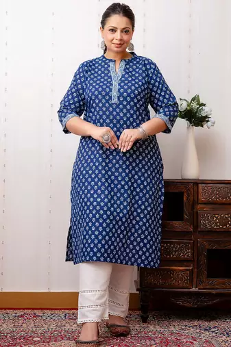 Blue  pure cotton printed kurti for women