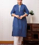 Blue  pure cotton printed kurti for women