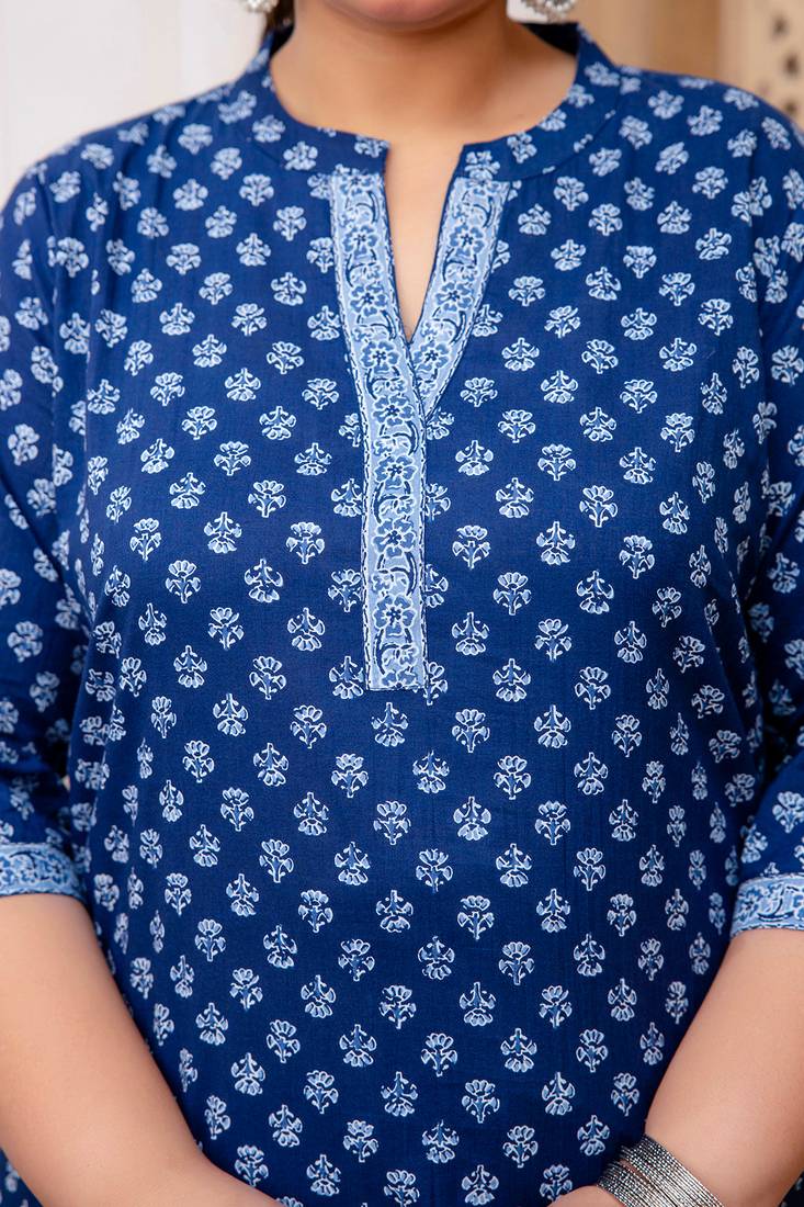 Blue  pure cotton printed kurti for women