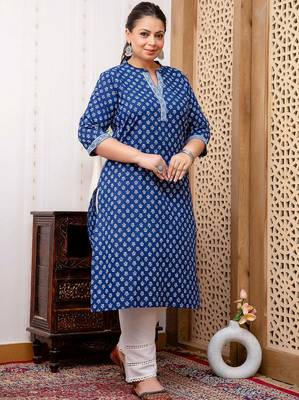 Blue  pure cotton printed kurti for women 3
