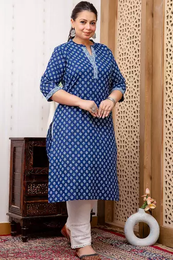 Blue  pure cotton printed kurti for women