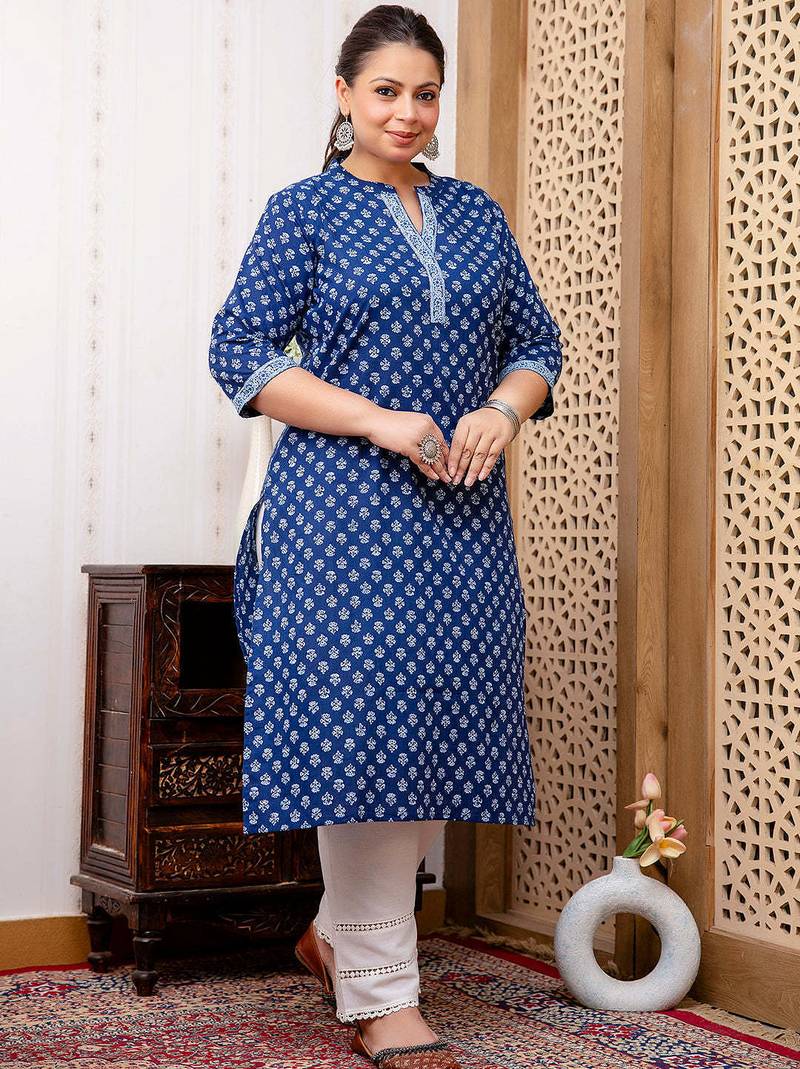 Blue  pure cotton printed kurti for women