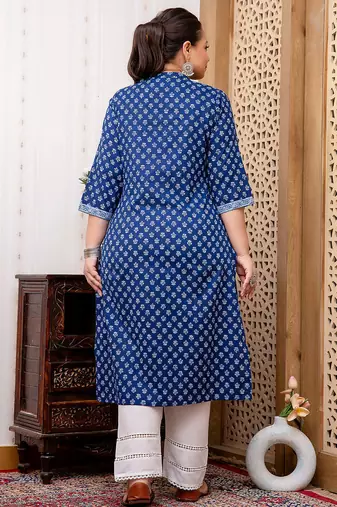 Blue  pure cotton printed kurti for women