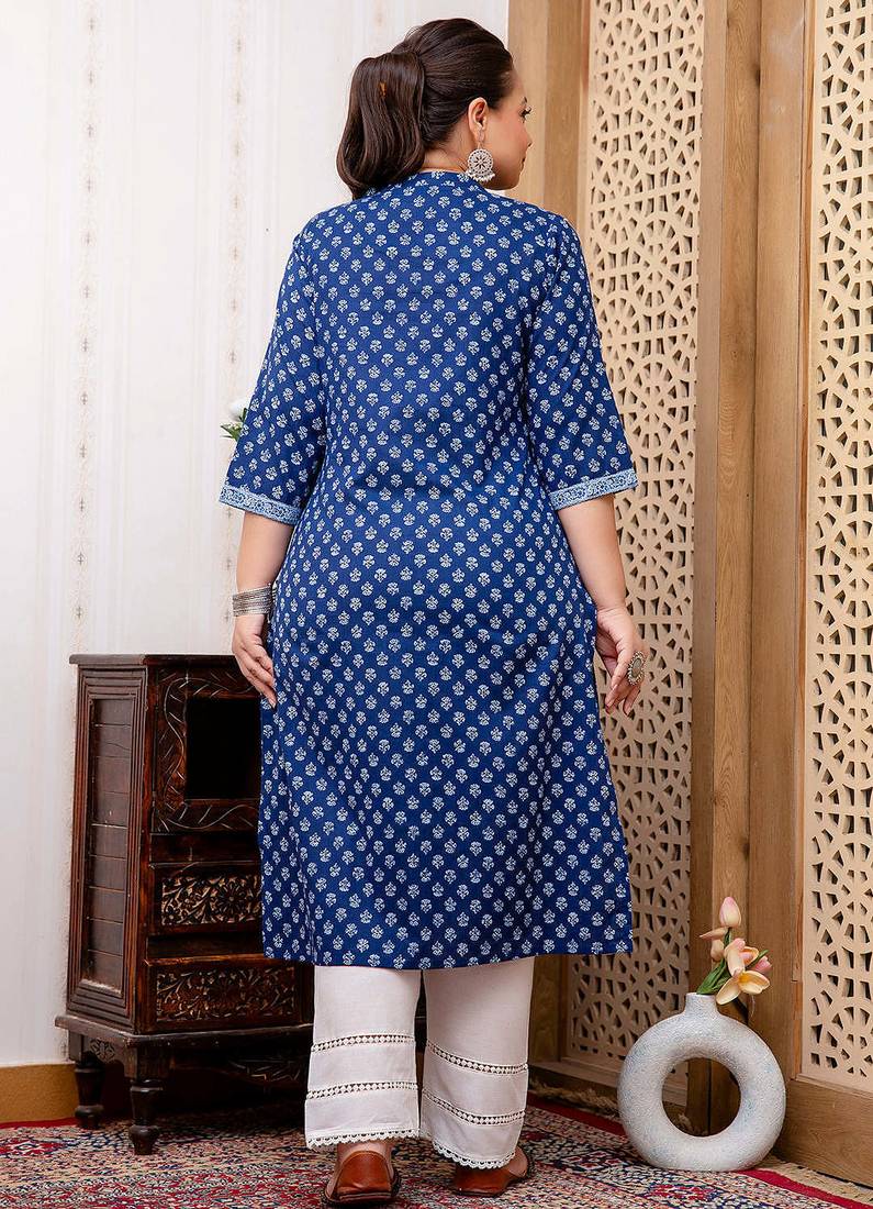 Blue  pure cotton printed kurti for women