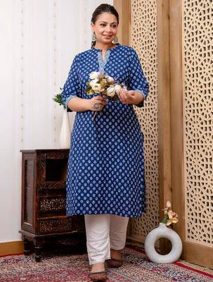 Blue  pure cotton printed kurti for women 5