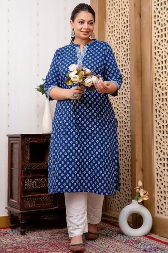 Blue  pure cotton printed kurti for women