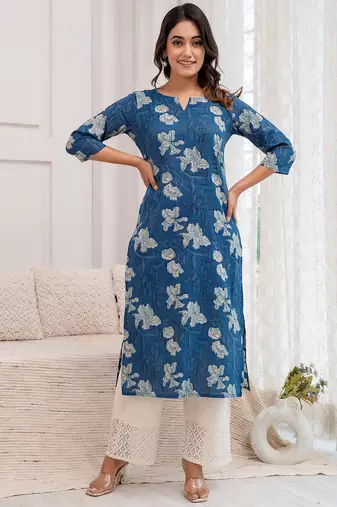 Blue  pure cotton printed kurti for women