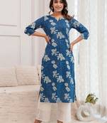 Blue  pure cotton printed kurti for women