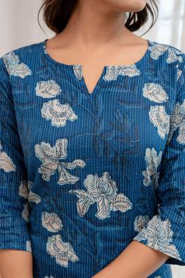 Blue  pure cotton printed kurti for women 2