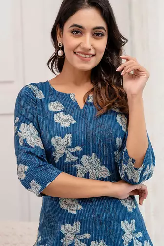 Blue  pure cotton printed kurti for women