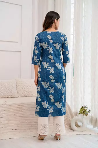 Blue  pure cotton printed kurti for women