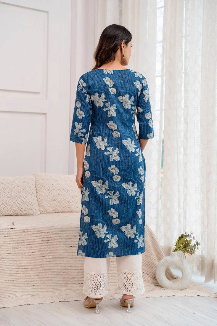 Blue  pure cotton printed kurti for women