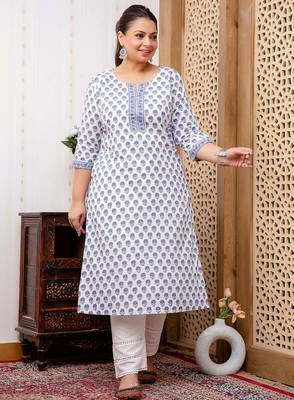 White  pure cotton printed kurti for women 1